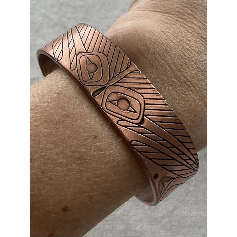 Hummingbirds By Gordon White Haida Native Copper Cuff Bracelet Estate Jewelry - Picture 5 of 7